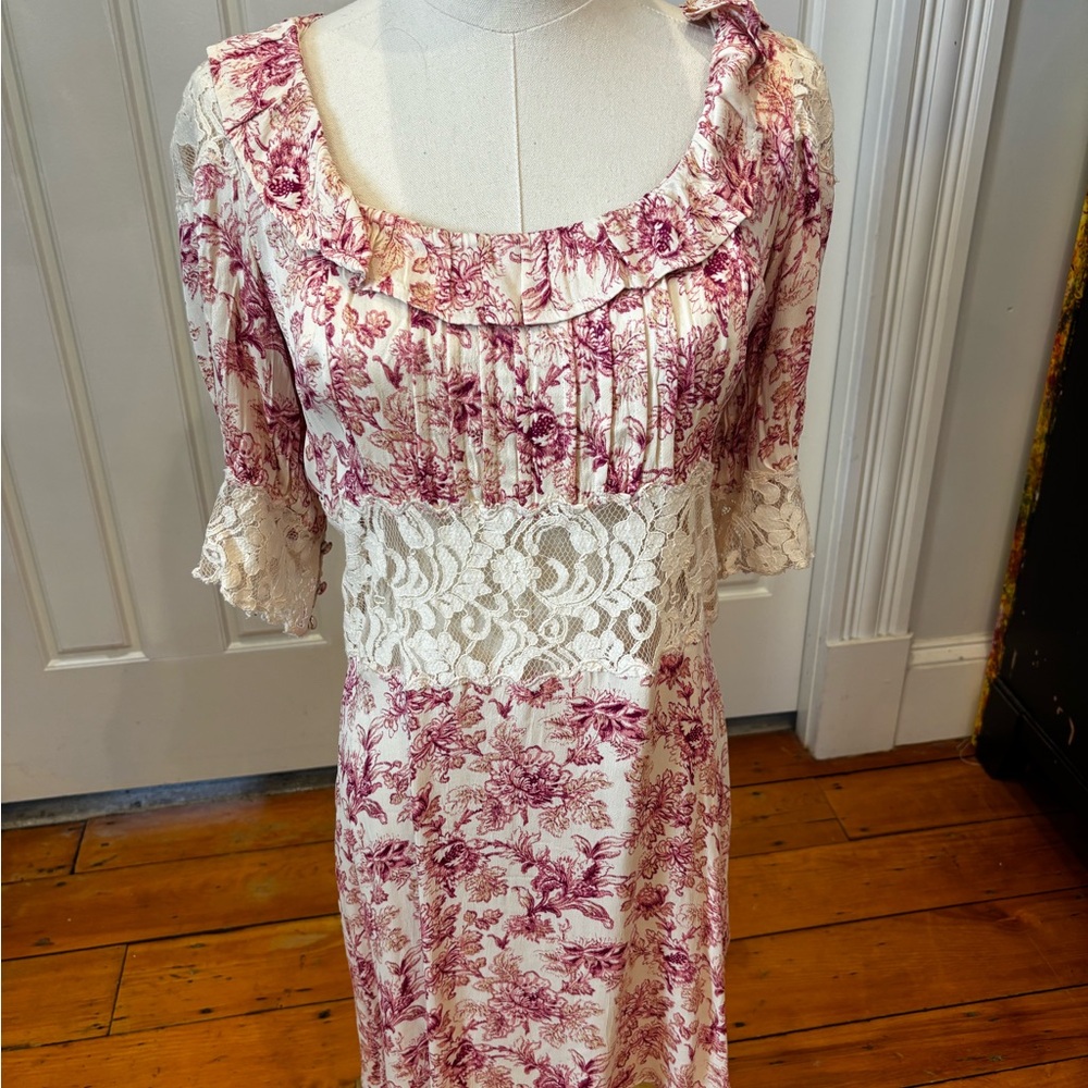Free People Pink and Cream Floral Lace Dress